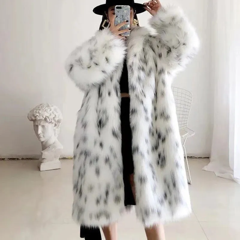 Leopard Faux Fox Fur fluffy trench coat