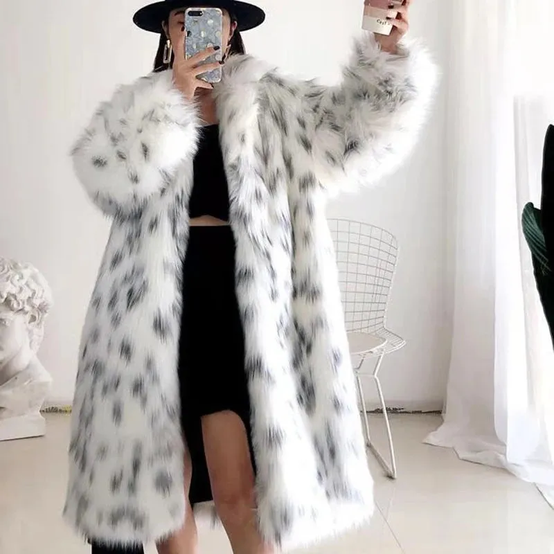 Leopard Faux Fox Fur fluffy trench coat