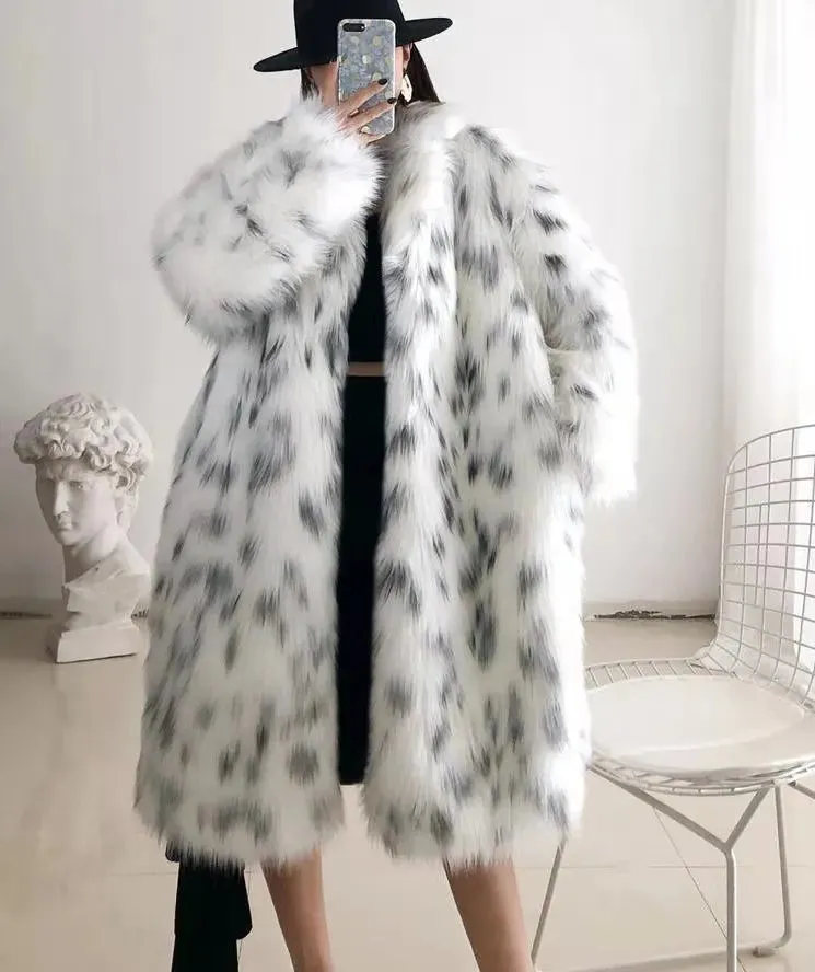 Leopard Faux Fox Fur fluffy trench coat