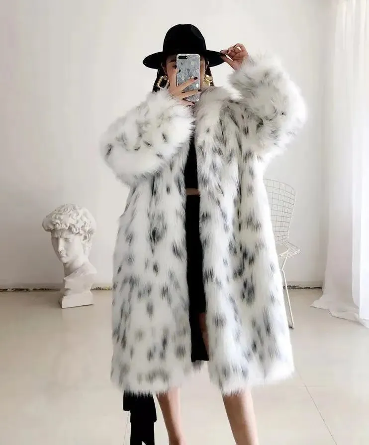 Leopard Faux Fox Fur fluffy trench coat