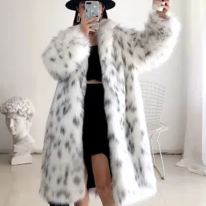 Leopard Faux Fox Fur fluffy trench coat