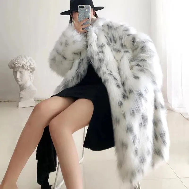 Leopard Faux Fox Fur fluffy trench coat
