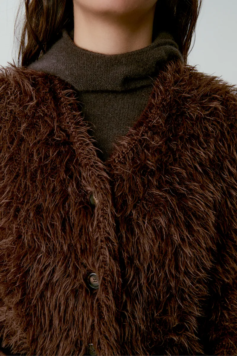Luxe Fluffy Italian Pool Filati Yarn Knit Faux Fur Cardigan