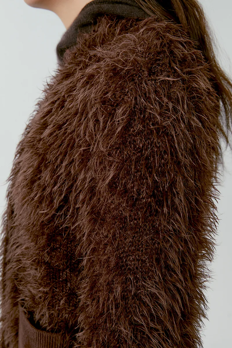 Luxe Fluffy Italian Pool Filati Yarn Knit Faux Fur Cardigan