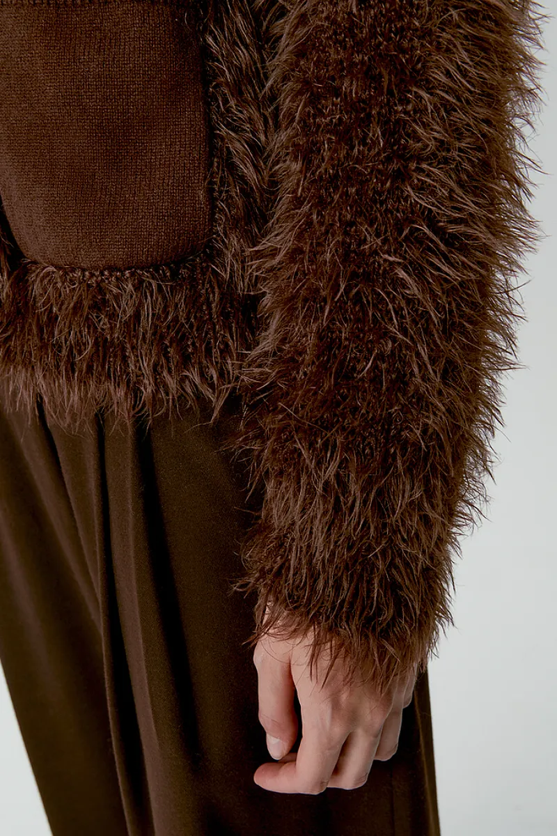 Luxe Fluffy Italian Pool Filati Yarn Knit Faux Fur Cardigan
