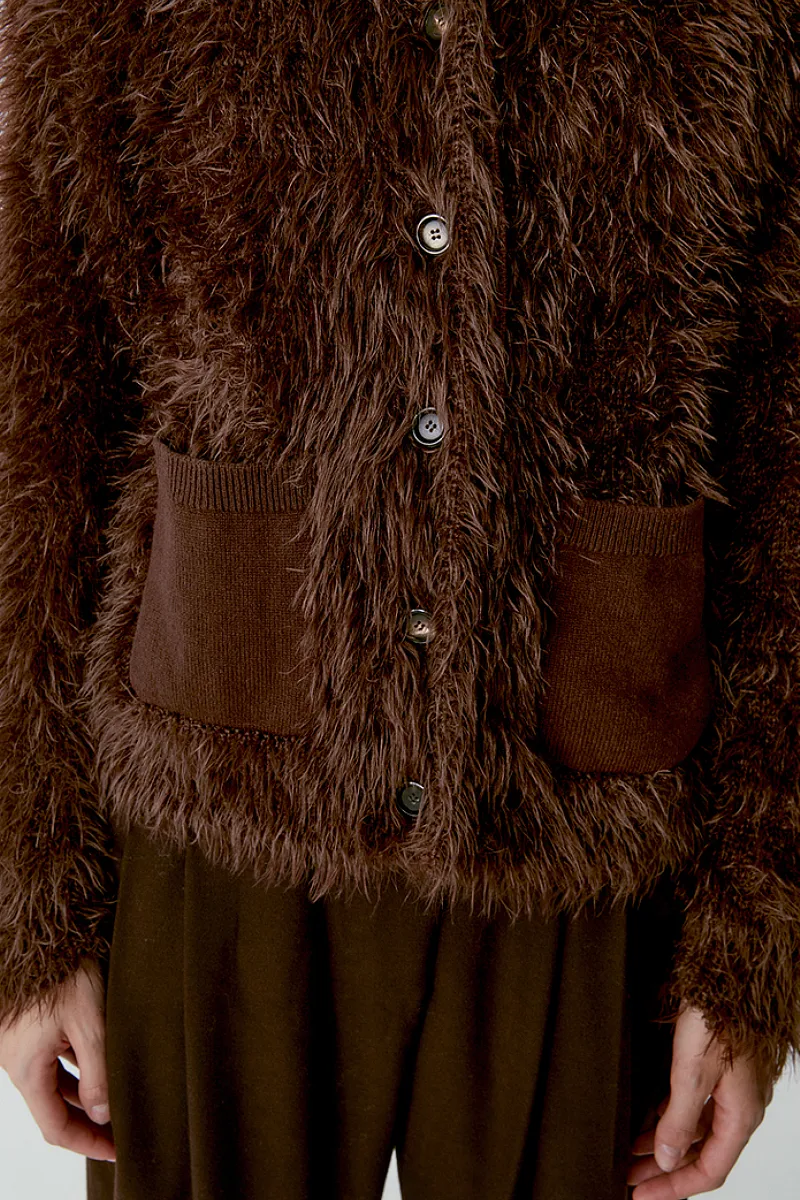 Luxe Fluffy Italian Pool Filati Yarn Knit Faux Fur Cardigan