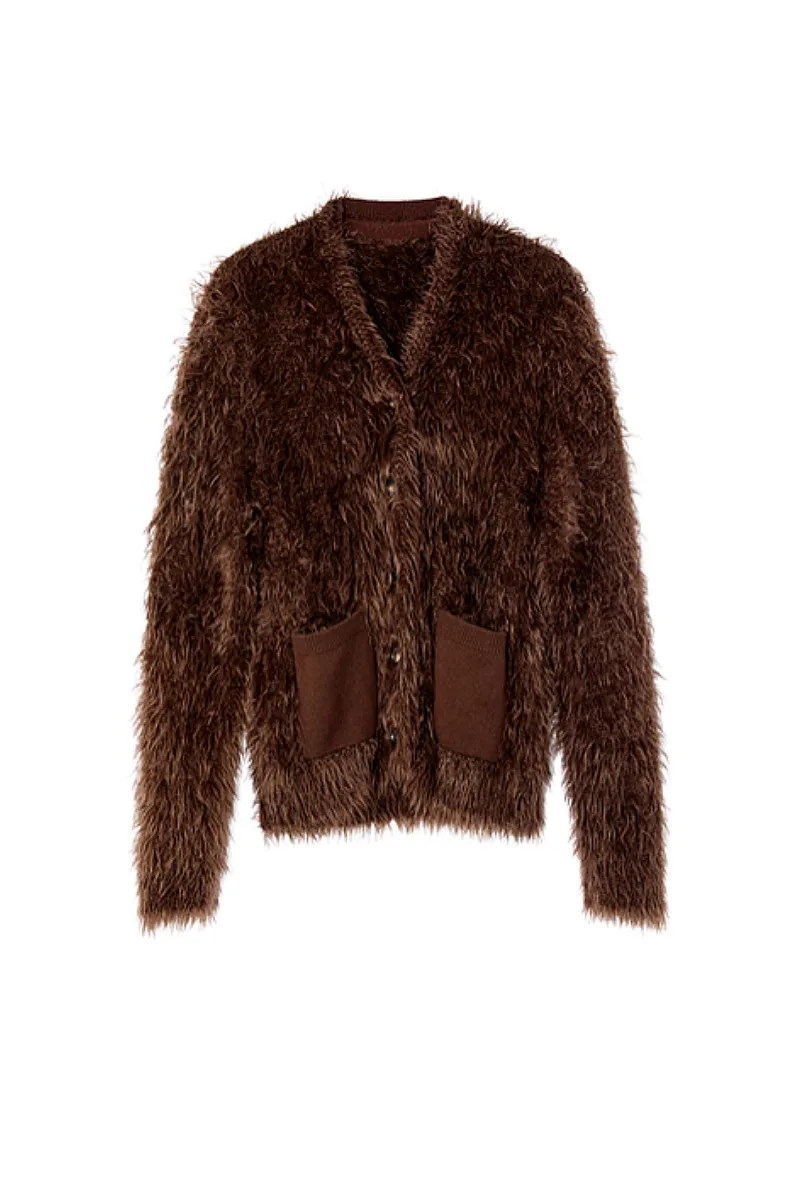 Luxe Fluffy Italian Pool Filati Yarn Knit Faux Fur Cardigan