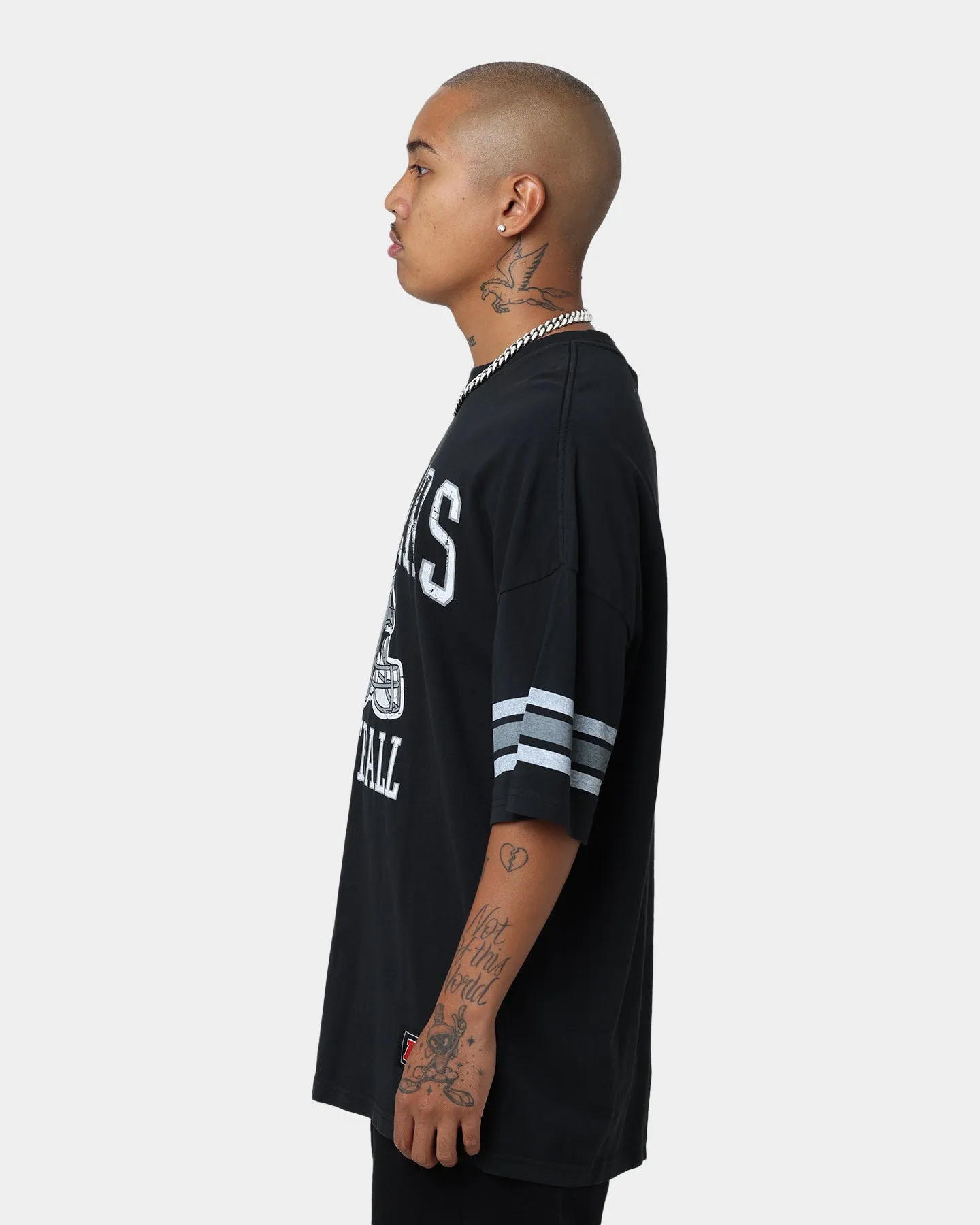 Majestic Athletic Las Vegas Raiders Vintage Sports Stripe Sleeve T-Shirt Faded Black