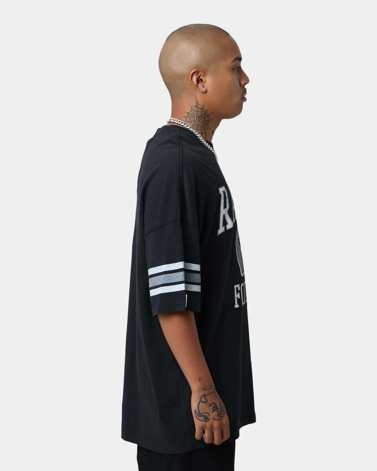 Majestic Athletic Las Vegas Raiders Vintage Sports Stripe Sleeve T-Shirt Faded Black