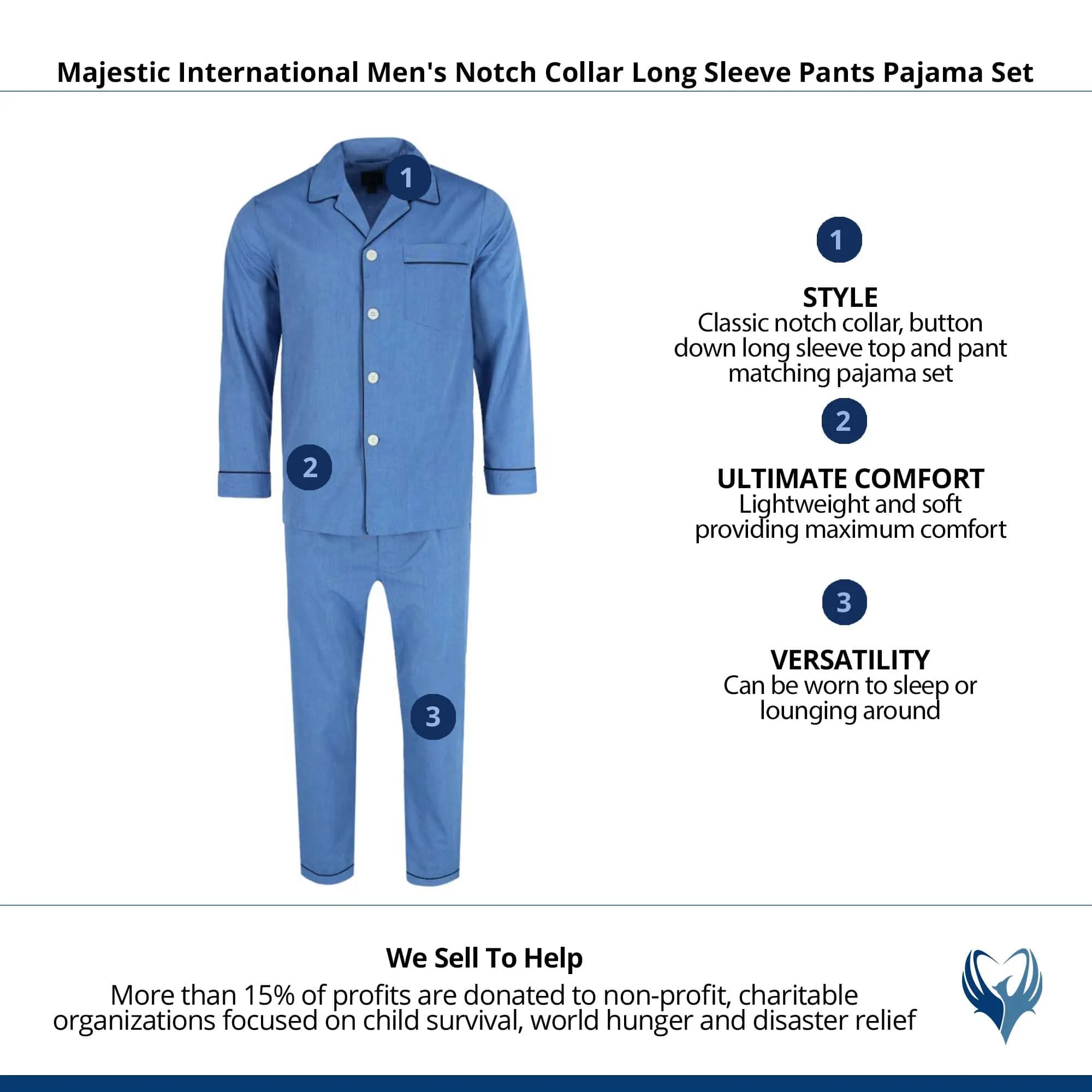 Majestic International Men's Notch Collar Long Sleeve Pants Pajama Set
