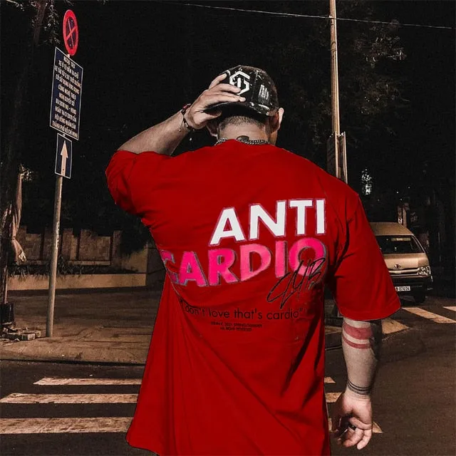 Men crew neck oversized gym t-shirt ANTI CARDIO workout t shirt gym t -shirt fitness shirt bodybuilding t-shirt