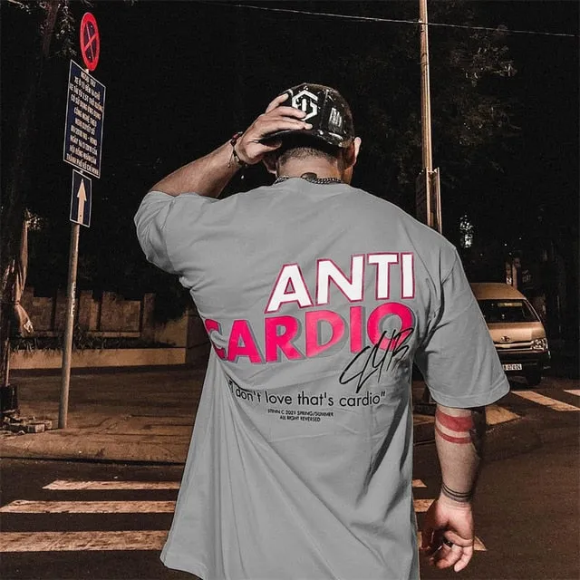 Men crew neck oversized gym t-shirt ANTI CARDIO workout t shirt gym t -shirt fitness shirt bodybuilding t-shirt