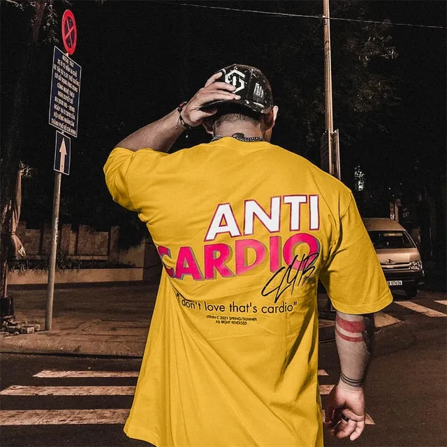 Men crew neck oversized gym t-shirt ANTI CARDIO workout t shirt gym t -shirt fitness shirt bodybuilding t-shirt