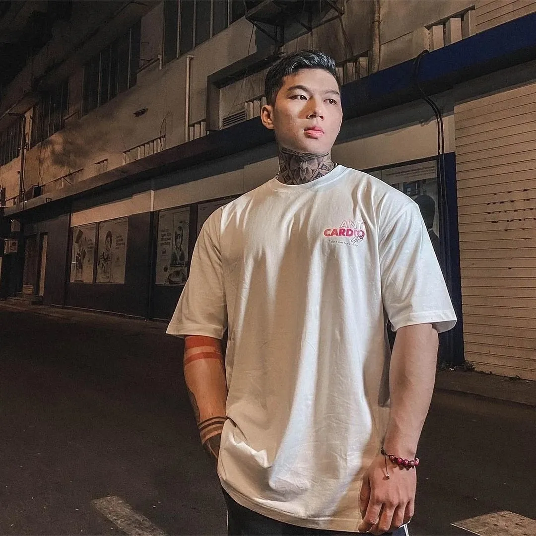 Men crew neck oversized gym t-shirt ANTI CARDIO workout t shirt gym t -shirt fitness shirt bodybuilding t-shirt