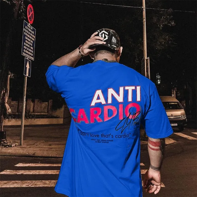 Men crew neck oversized gym t-shirt ANTI CARDIO workout t shirt gym t -shirt fitness shirt bodybuilding t-shirt