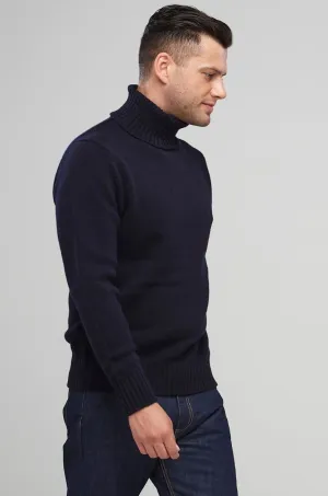 Men's Lambswool Roll Neck Jumper - Navy