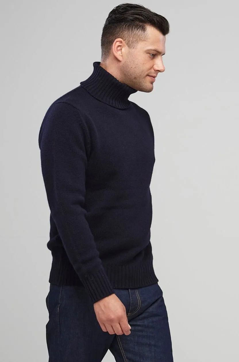 Men's Lambswool Roll Neck Jumper - Navy