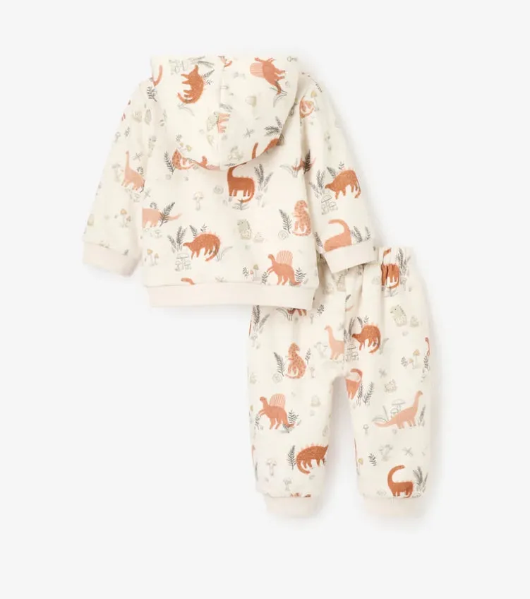 Organic Dinosaur Print Fleece Hoodie and Jogger Pants 3-6 months
