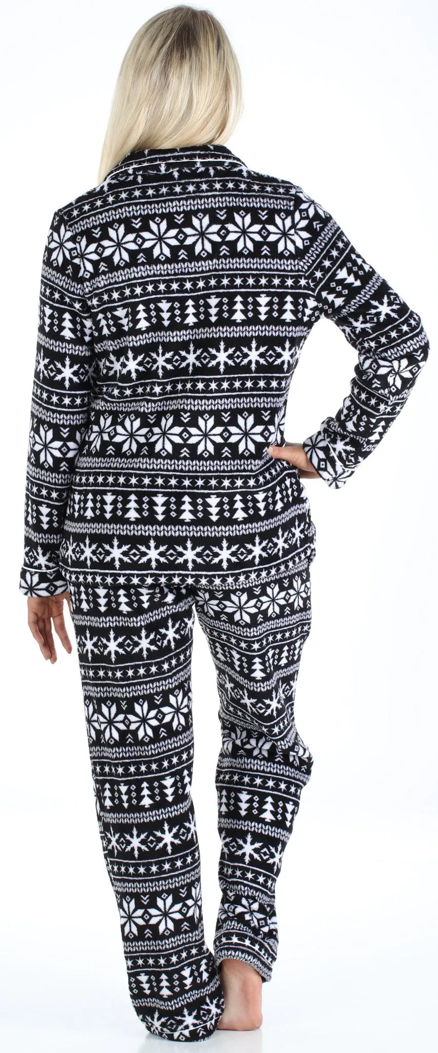 PajamaMania Women’s Plush Fleece Long Sleeve 2-Piece Button-Down Pajamas