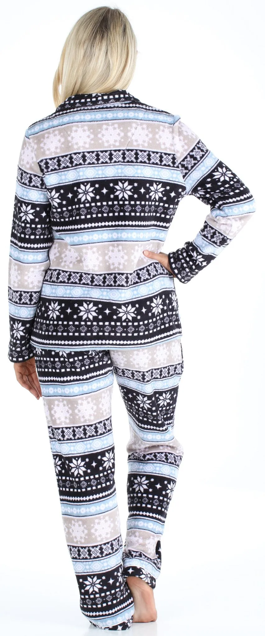 PajamaMania Women’s Plush Fleece Long Sleeve 2-Piece Button-Down Pajamas