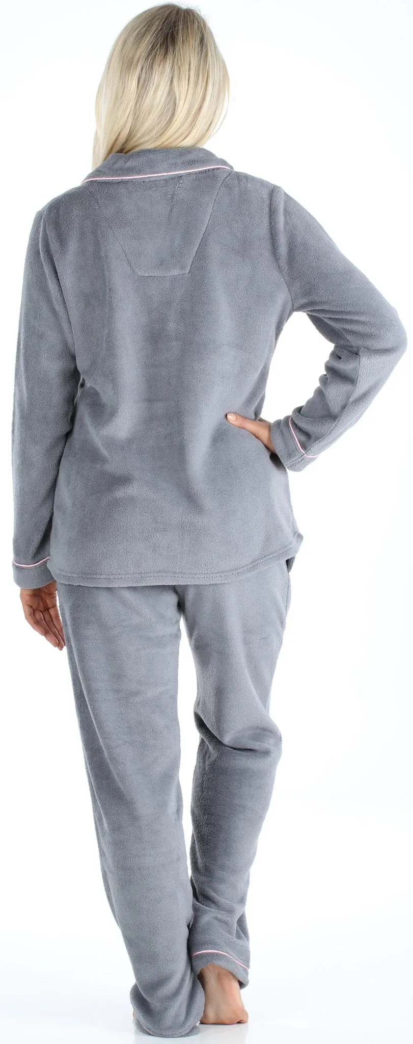 PajamaMania Women’s Plush Fleece Long Sleeve 2-Piece Button-Down Pajamas