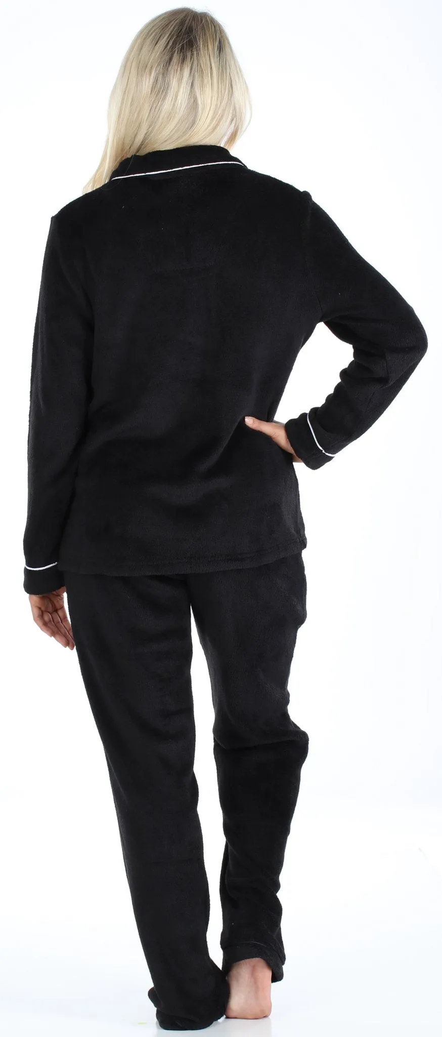 PajamaMania Women’s Plush Fleece Long Sleeve 2-Piece Button-Down Pajamas