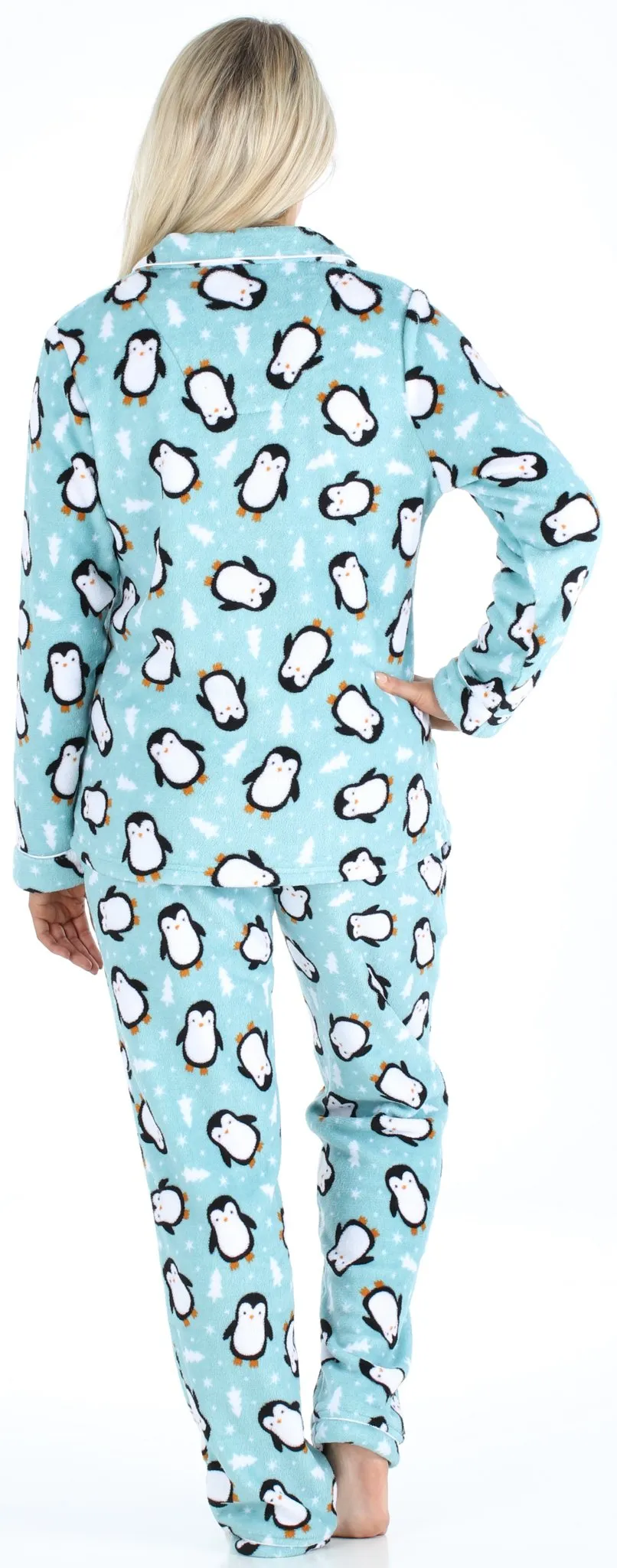 PajamaMania Women’s Plush Fleece Long Sleeve 2-Piece Button-Down Pajamas