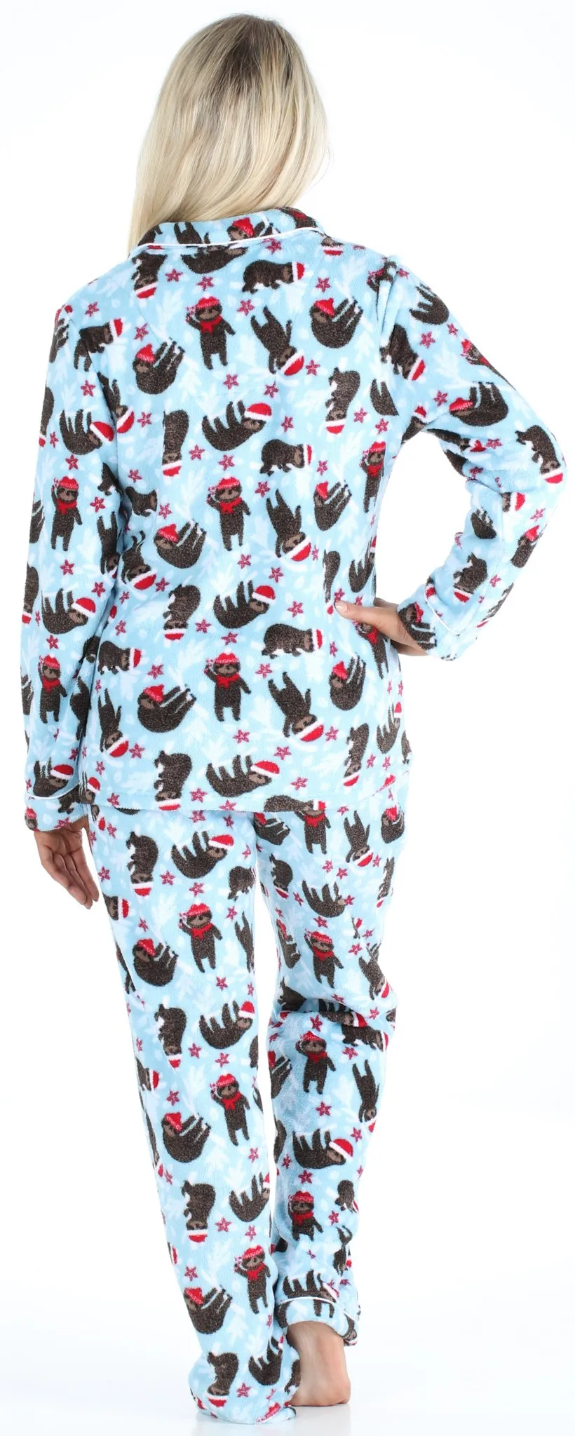PajamaMania Women’s Plush Fleece Long Sleeve 2-Piece Button-Down Pajamas