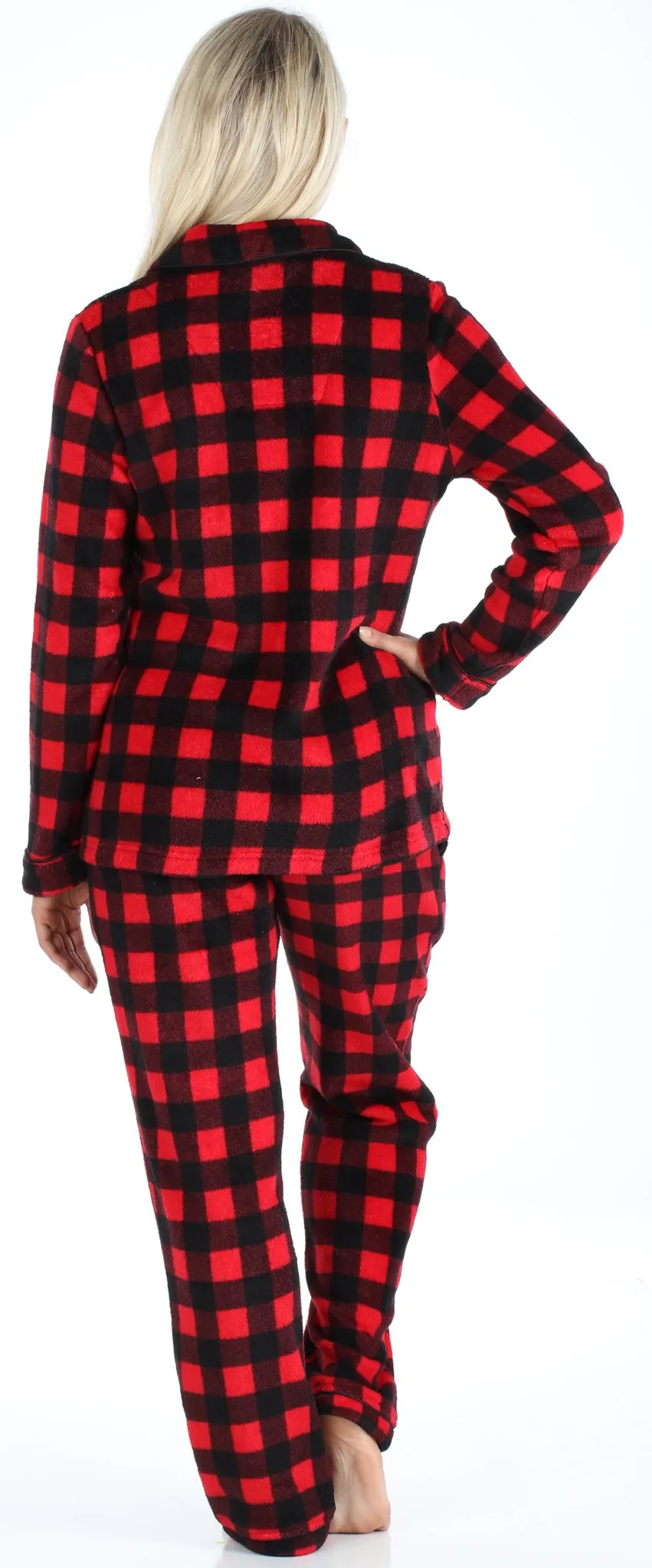 PajamaMania Women’s Plush Fleece Long Sleeve 2-Piece Button-Down Pajamas