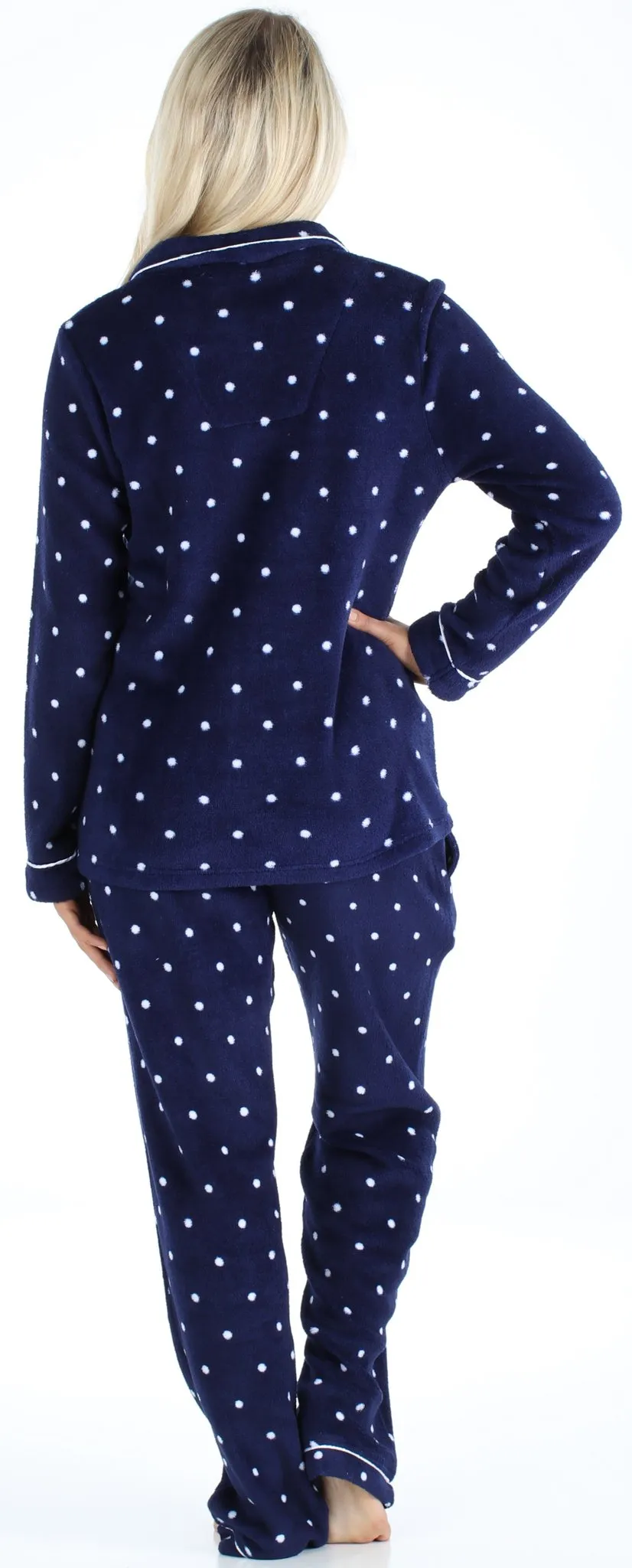 PajamaMania Women’s Plush Fleece Long Sleeve 2-Piece Button-Down Pajamas
