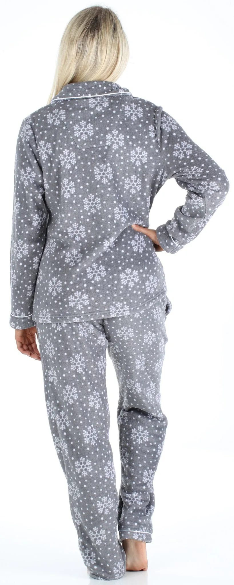 PajamaMania Women’s Plush Fleece Long Sleeve 2-Piece Button-Down Pajamas