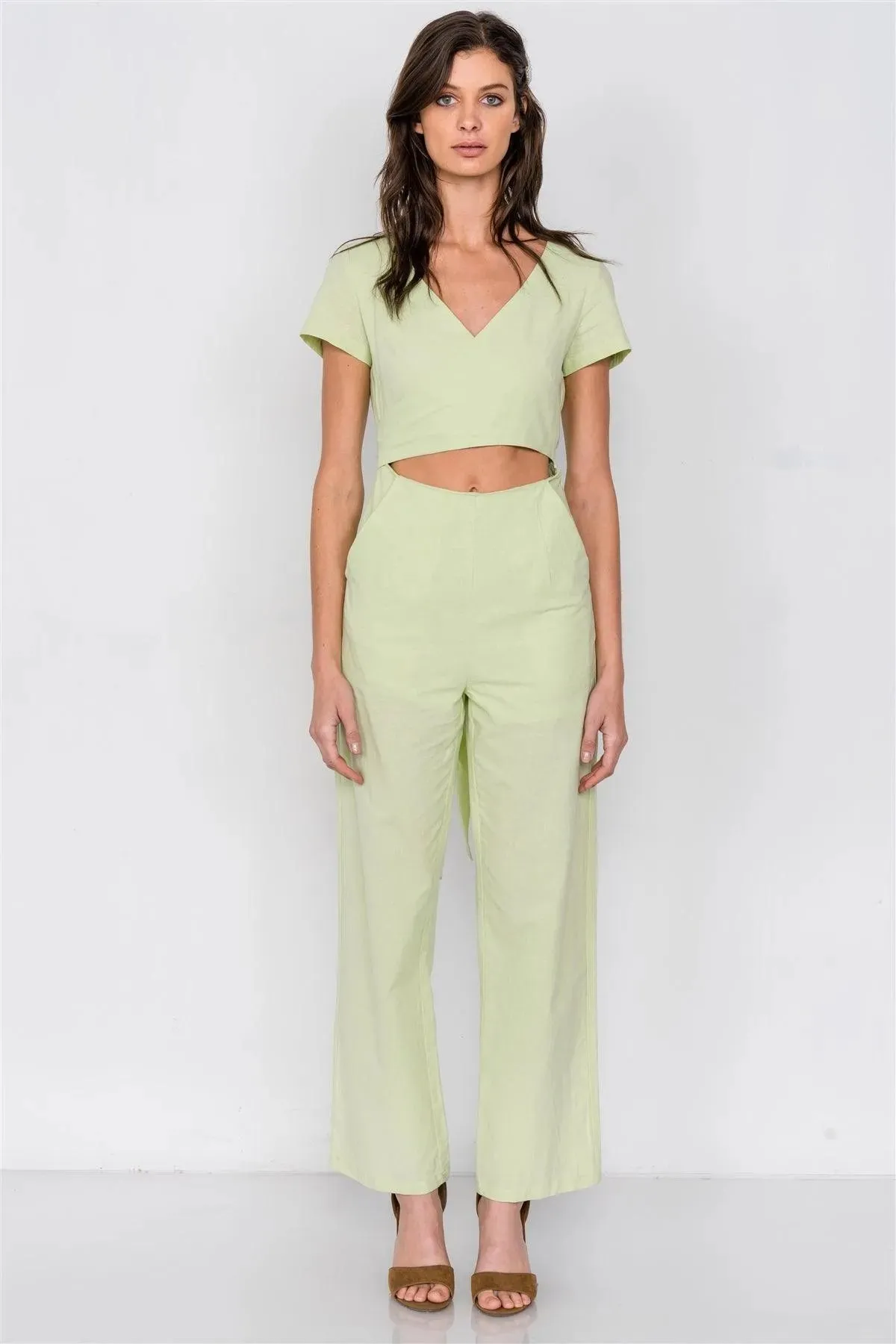 Pastel Melon Casual Center Cut Out Wrap Wide Leg Jumpsuit /3-2-1