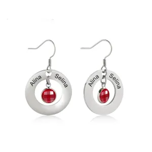 Personalized Stainless Steel Jewelry- Circle Earrings With Birthstones Jewelry- Dangle Drop Earrings For Women- Customized Jewelry For Women