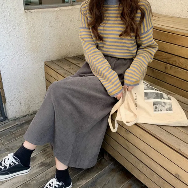 Pleated Midi Skirt With Elastic Waist