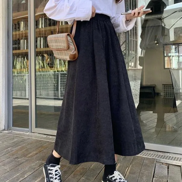 Pleated Midi Skirt With Elastic Waist
