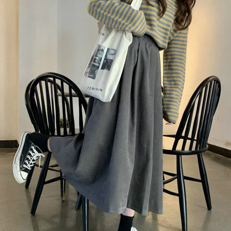 Pleated Midi Skirt With Elastic Waist