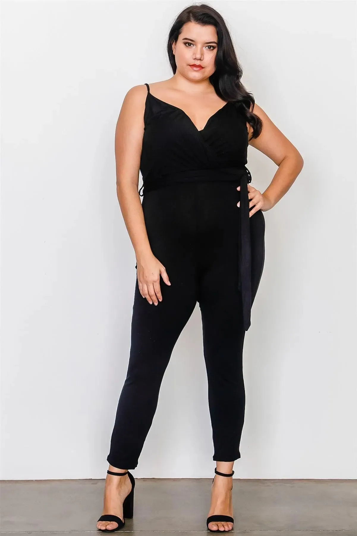 Plus Size Black Belted Jumpsuit / 2-2-2