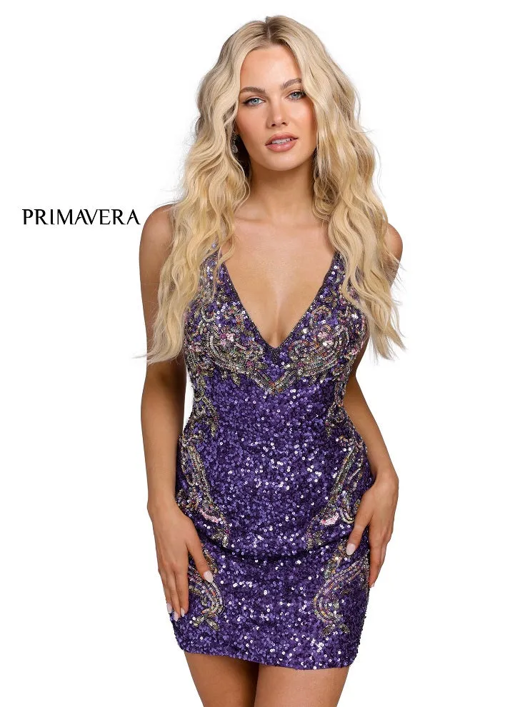 Primavera Couture 3301 Size 10 Purple Homecoming Cocktail Dress Sequin Backless Gown