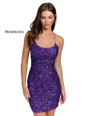Primavera Couture 3351 Size 10 Purple Cocktail Dress Short Fitted Sequin Backless Homecoming Dress