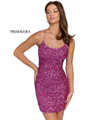 Primavera Couture 3351 Size 4, 14 Fuchsia Cocktail Dress Short Fitted Sequin Backless Homecoming Dress