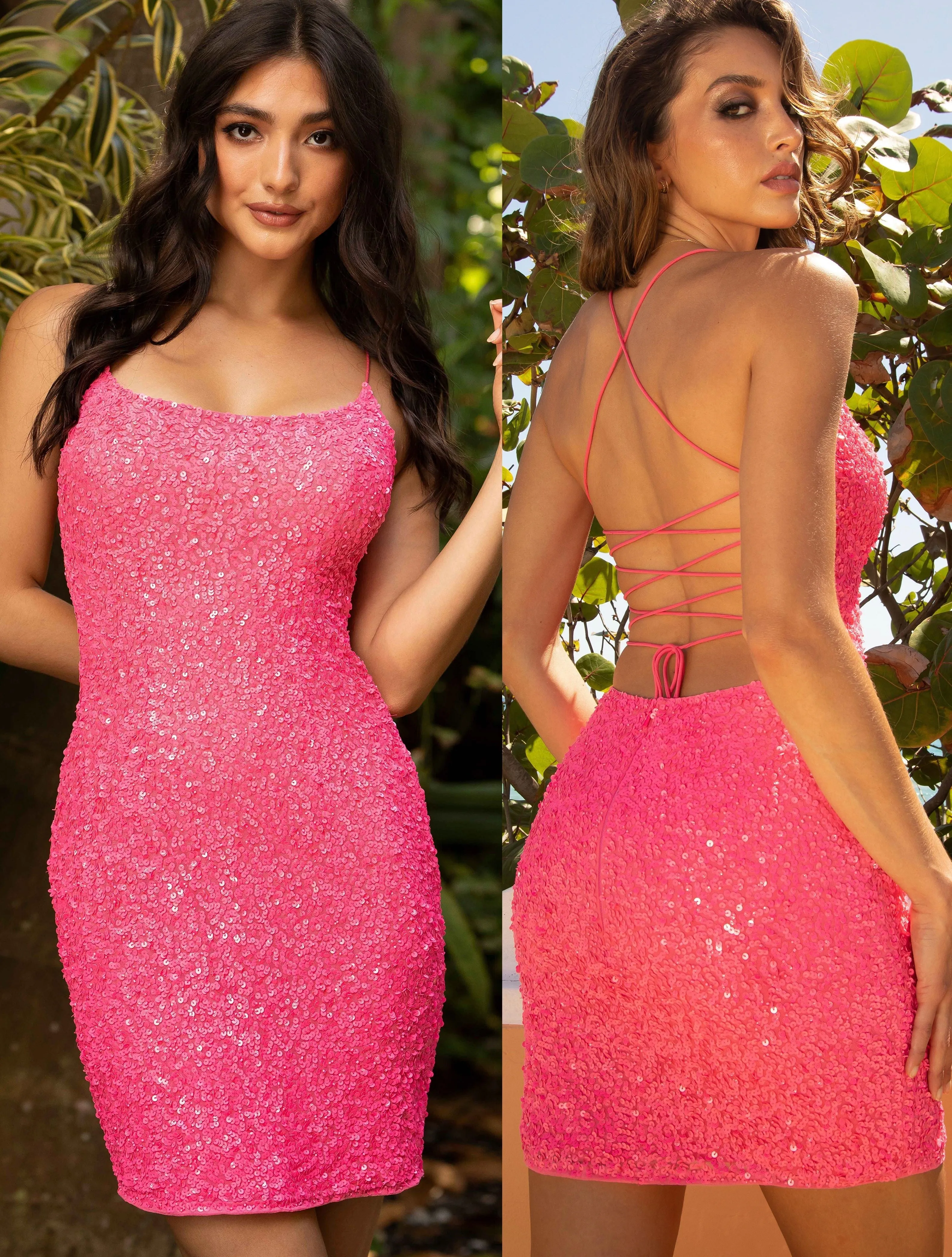 Primavera Couture 3351 Size 4, 14 Fuchsia Cocktail Dress Short Fitted Sequin Backless Homecoming Dress