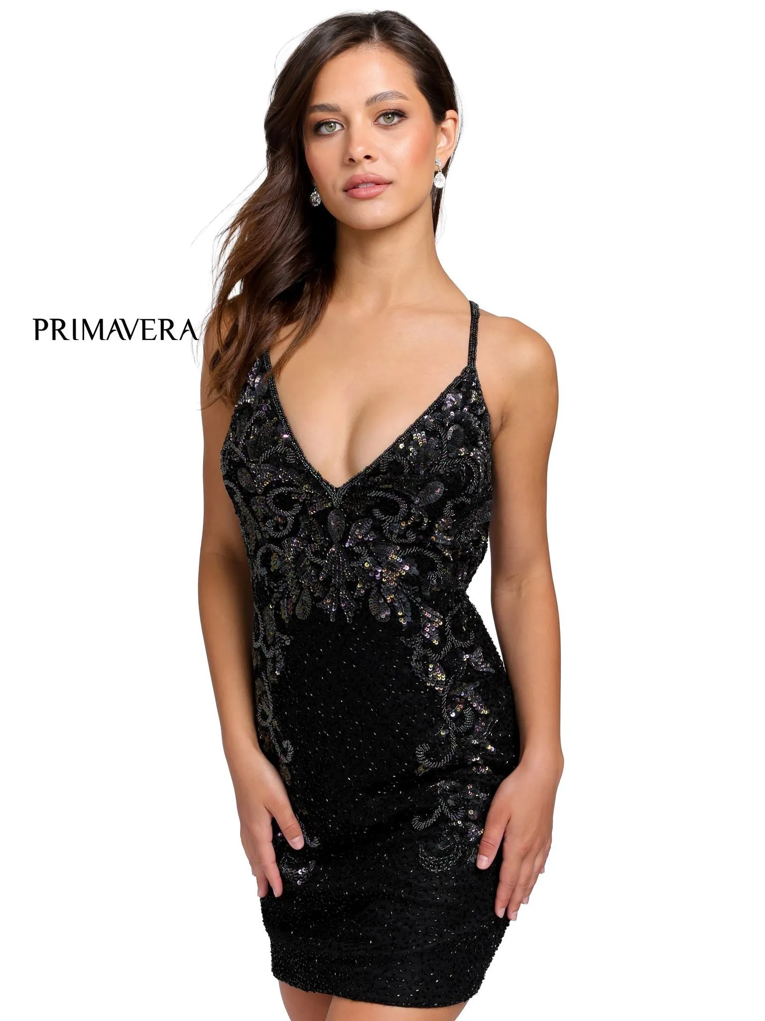 Primavera Couture 3516 Size 8 Sage Green Beaded Cocktail Dress backless short fitted homecoming dress