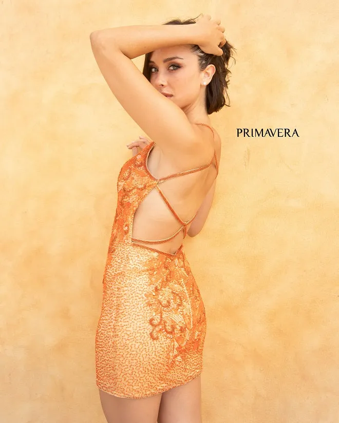 Primavera Couture 3516 Size 8 Sage Green Beaded Cocktail Dress backless short fitted homecoming dress