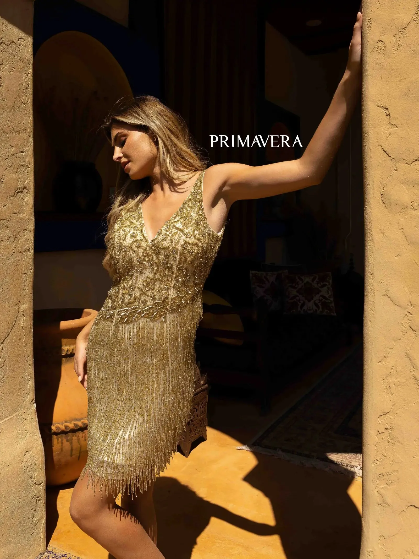 Primavera Couture 3828 Size 12 Gold Short Homecoming Dress Fitted Sequin Cocktail Dress