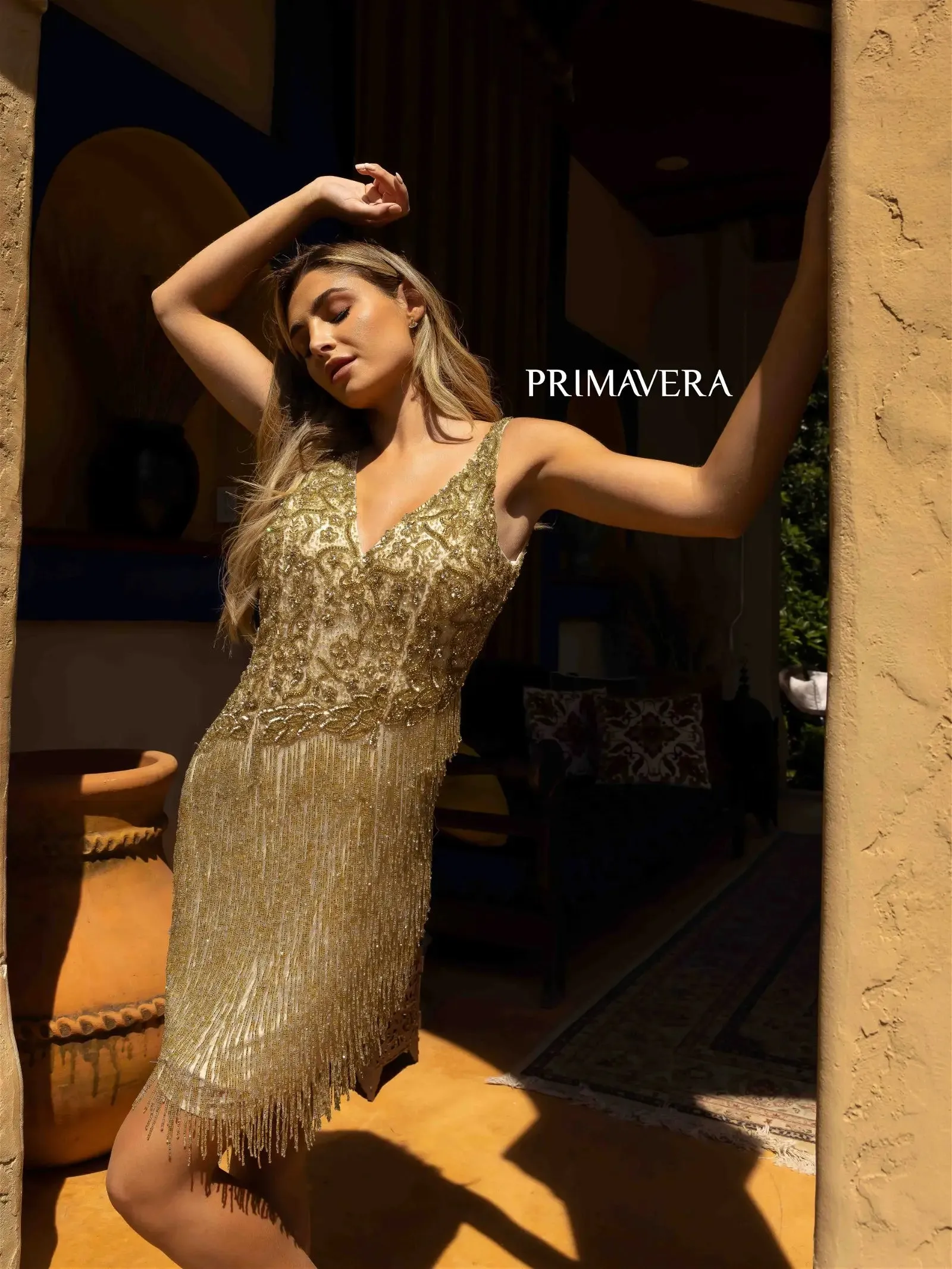 Primavera Couture 3828 Size 12 Gold Short Homecoming Dress Fitted Sequin Cocktail Dress