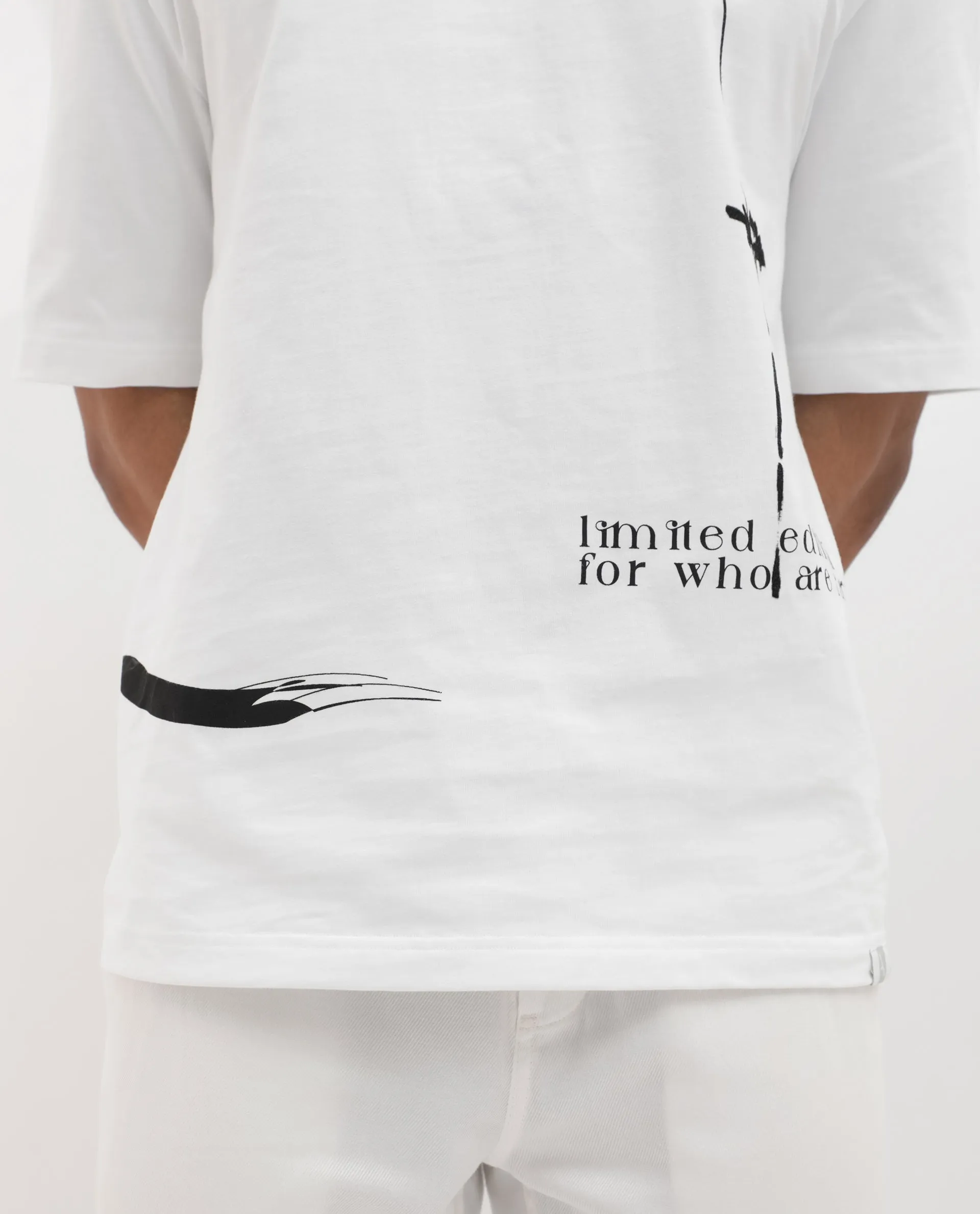 Rare Rabbit Articale Men's Cody White Cotton Fabric Crew Neck Oversized Fit Graphic Print T-Shirt