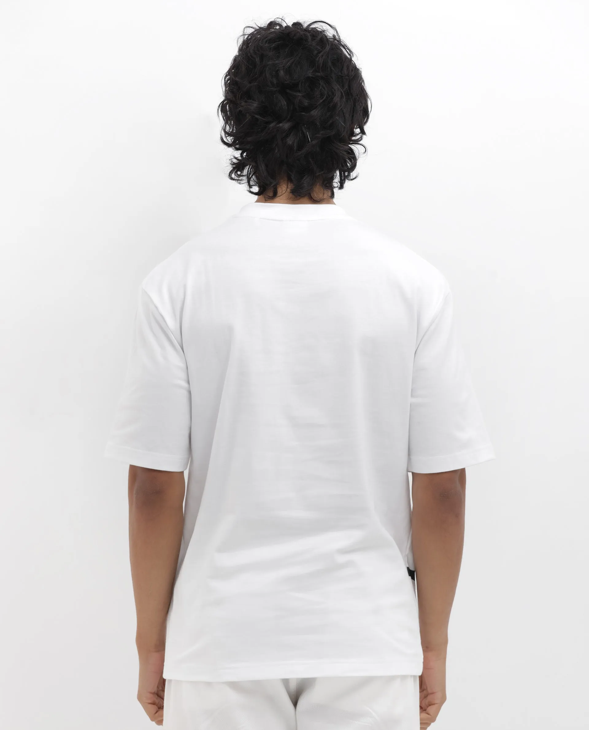 Rare Rabbit Articale Men's Cody White Cotton Fabric Crew Neck Oversized Fit Graphic Print T-Shirt