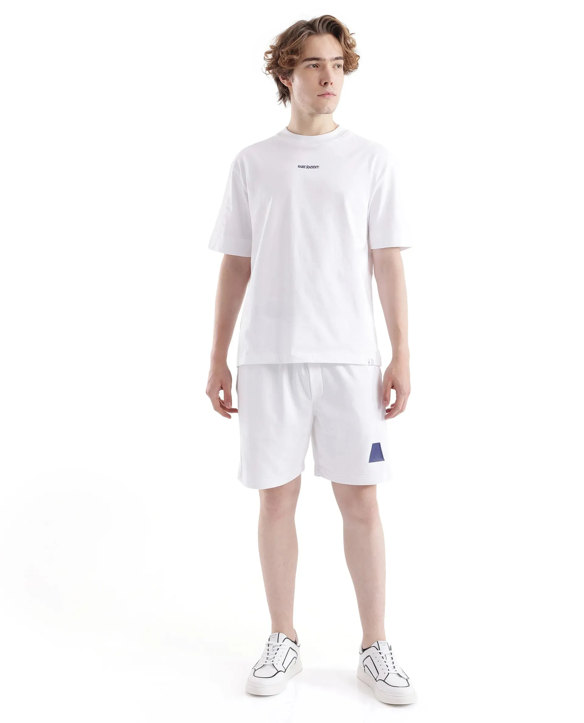 Rare Rabbit Men Exclaim White Cotton Fabric Short Sleeve Crew Neck Oversized Fit Graphic Back Print T-Shirt