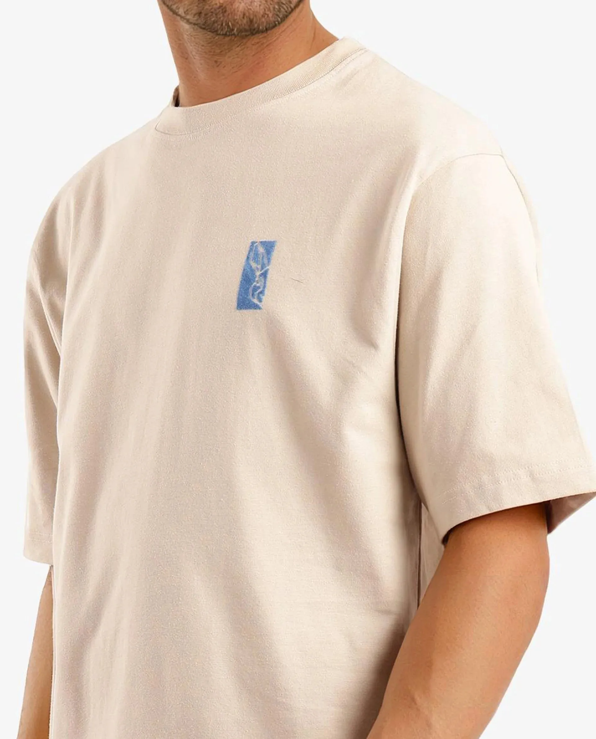Rare Rabbit Men Hord Beige Short Sleeve Crew Neck Boxy Fit Printed T-Shirt