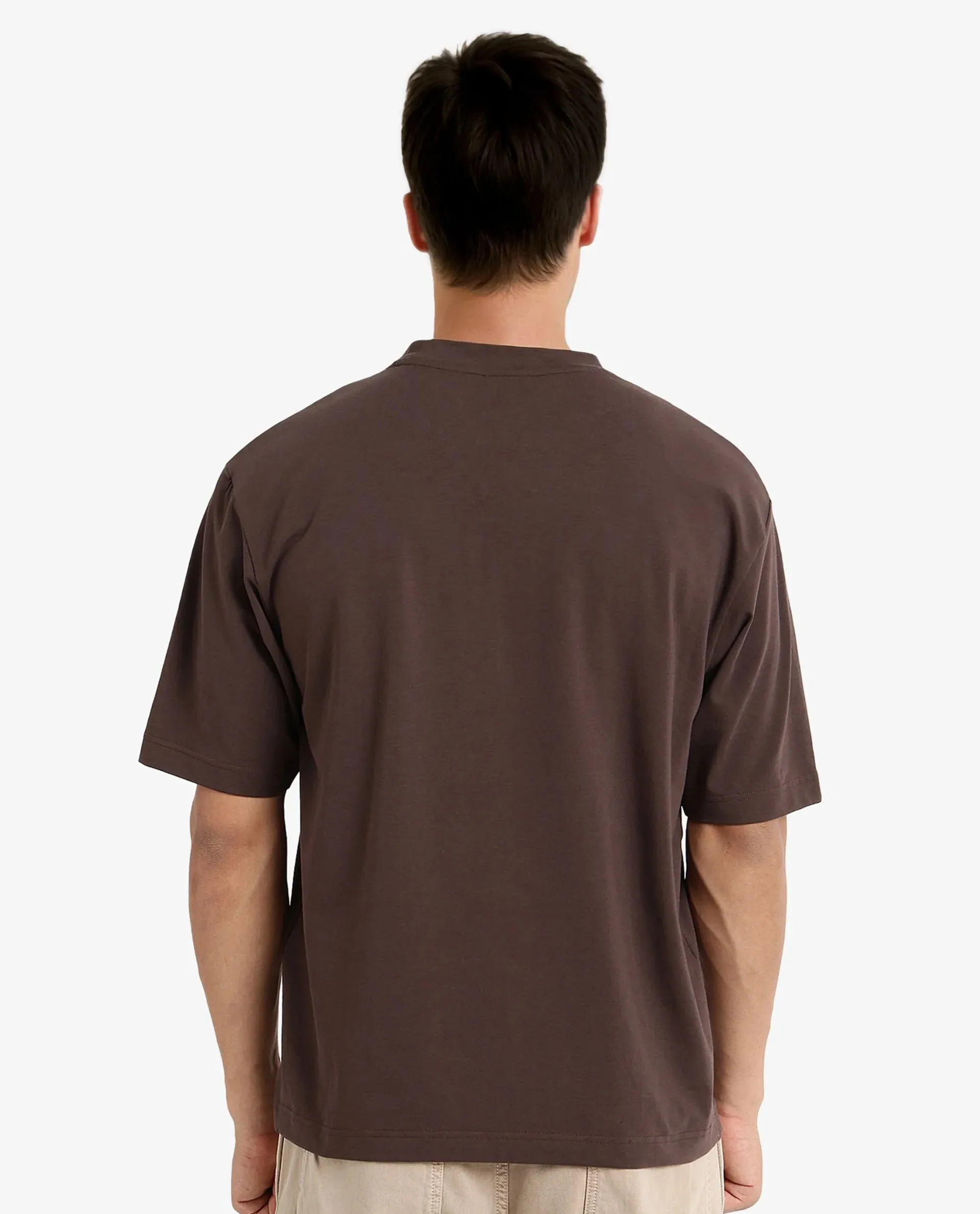Rare Rabbit Men Reborn-T Brown Cotton Fabric Short Sleeve Crew Neck Oversized Fit Graphic Print T-Shirt